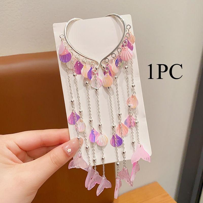 1/2PCS. Girls' Mermaid Hair Accessories: Dreamy Forehead Chains, Princess Tassel Clips & Shell Ear Cuffs,  Adorable  Ornaments