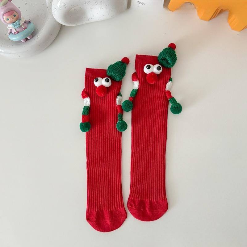 

Funny Kid s Christmas Socks Cute Middle Tube Baby Cartoon Style Autumn/Winter Leg Warmers Xmas Latest Year Infant Clothing красный