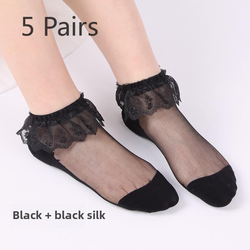 5 Pairs Women's Spring/summer Crystal Stockings Lace Stockings Transparent Glass Stockings