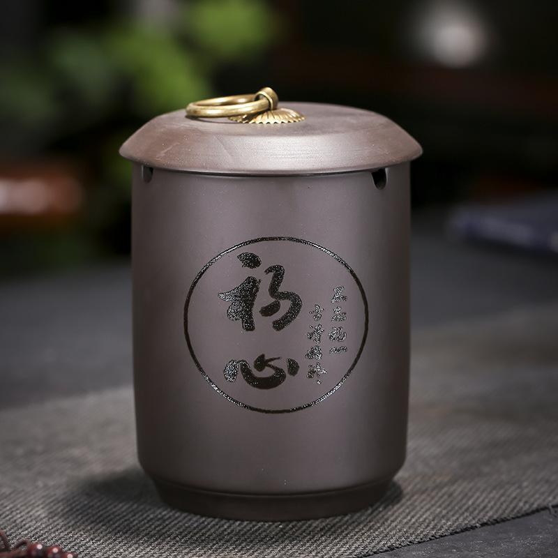 Straight Cylindrical Ceramic Purple Clay Ashtray for Men Creative Office Personalized Living Room Chinese Style Home Decor