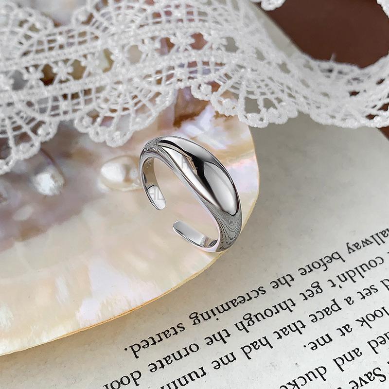 

S925 Sterling Silver Geometric Oval Open Ring for Women Adjustable