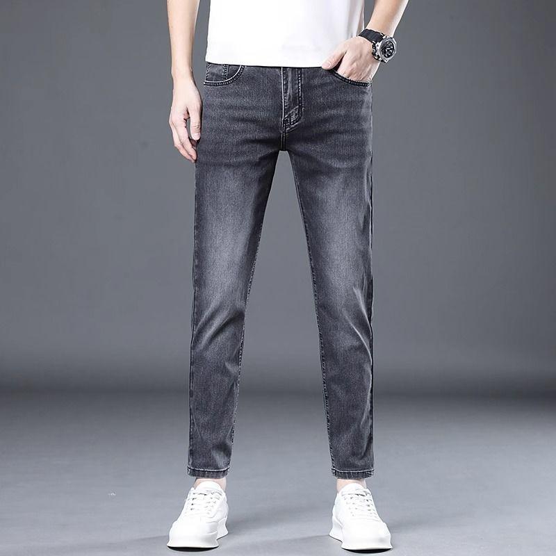 Men's Jeans Spring Autumn Slim Fit Stretch Straight Pants Men's Skinny Casual Pants Trendy High-End Black Men's Long Pants