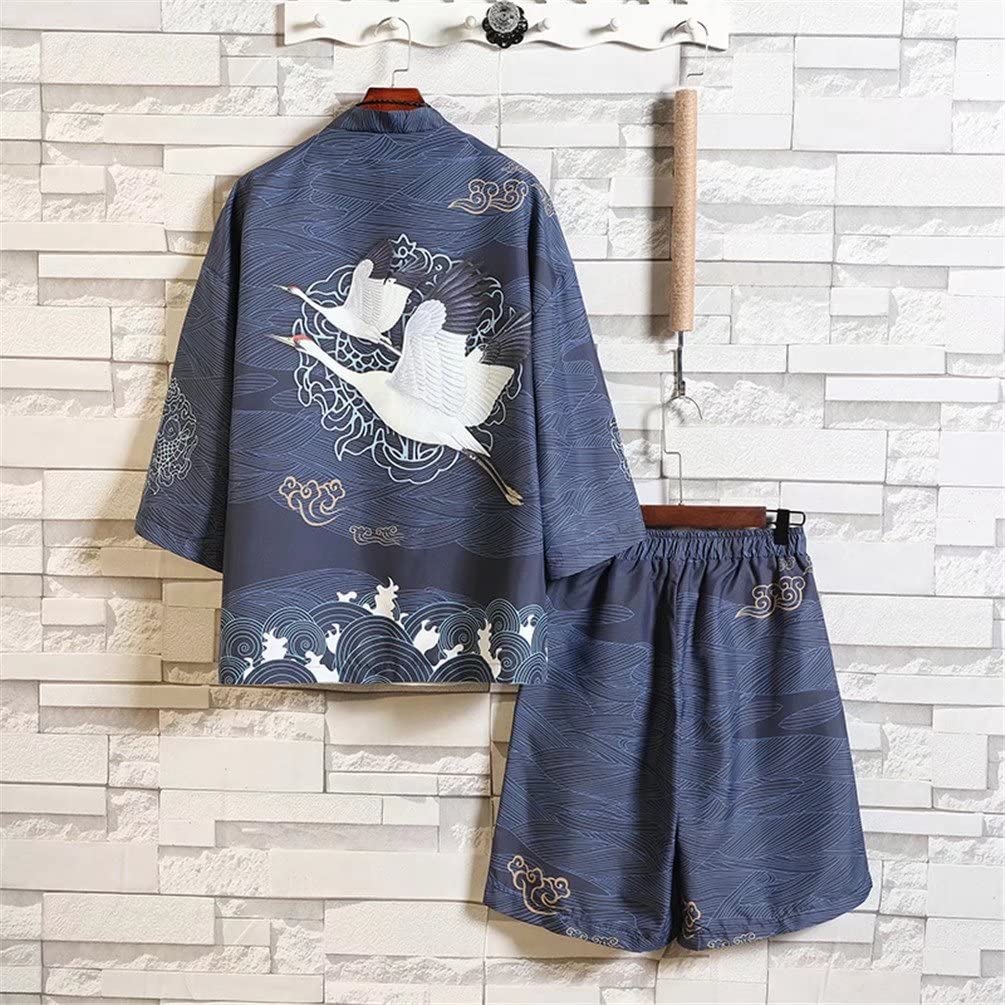 Trysimple Jinbei Short and This Summer Set Is Perfect for Fireworks and Features Include and Wave Patterns Men's Set, Haori, Samue, Cardigan, Sleeves,