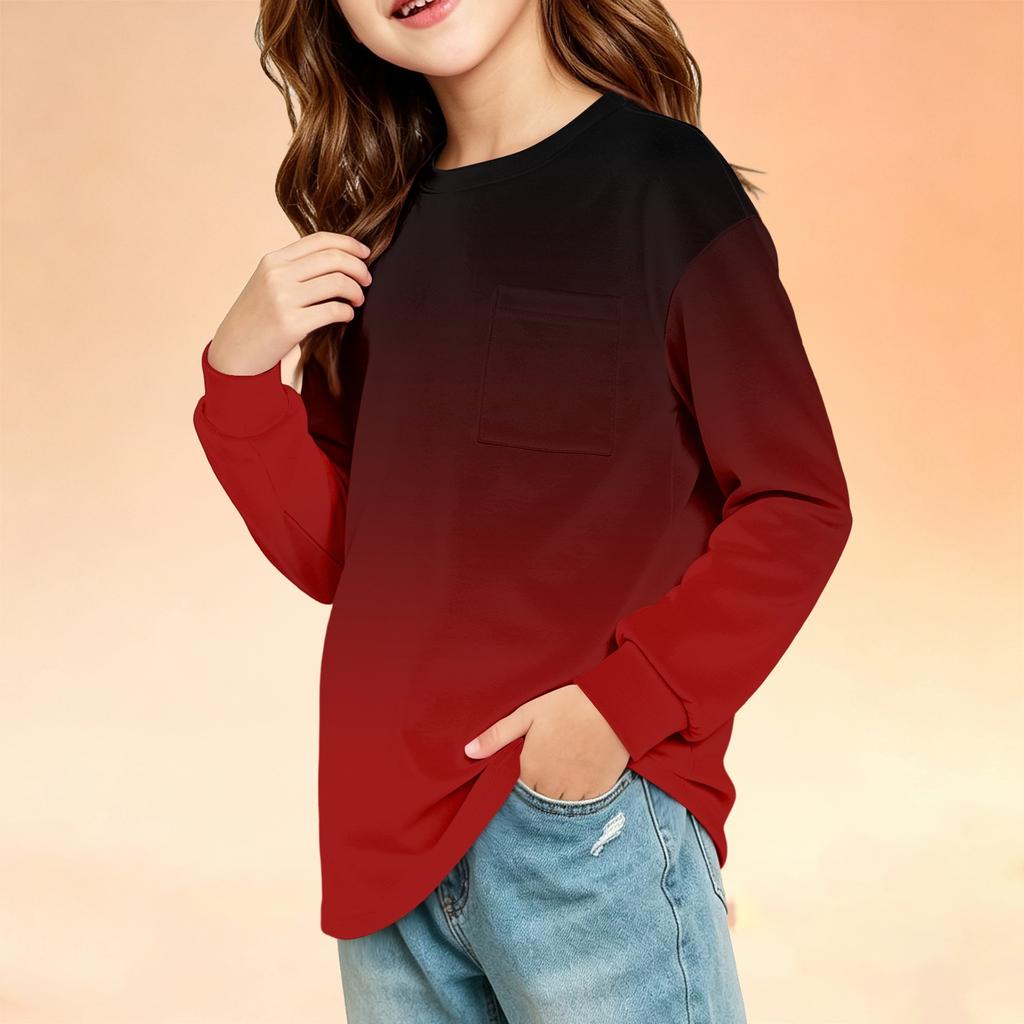 Kids Fashion Crewneck Long Sleeve Top with Print and Pocket