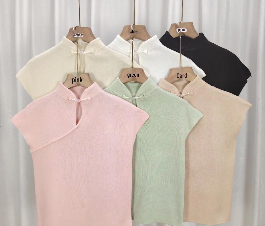 New 2024 Summer High-End Black Chinese Stand Collar Cap Sleeve Cheongsam Top In Zen National Style