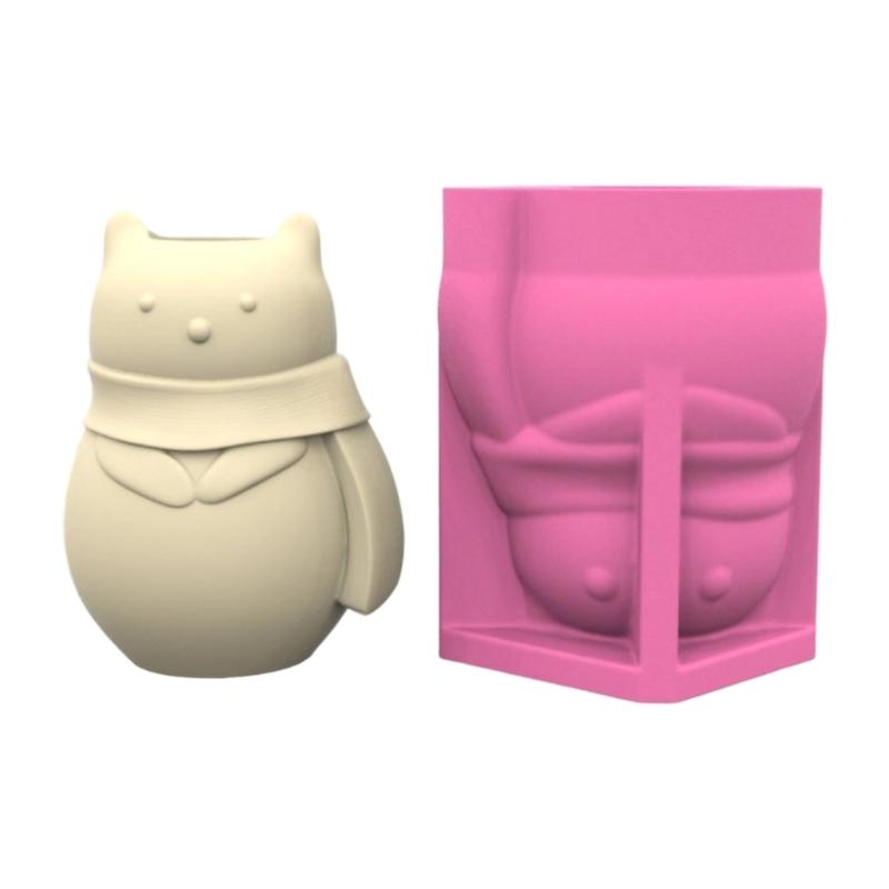3D Flexible Silicone Mold Multifuntional Silicone Vase Molds for Making Bear Wearing Scarf Shape Planter and Vase Craft 1