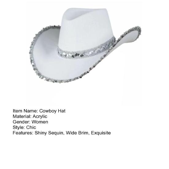 Women Party Hat Bright Color Concave Top Wide Brim Sequin Cosplay Decorative Costume Contrast Color Dance Show Props Western Cowboy Hat Headwear