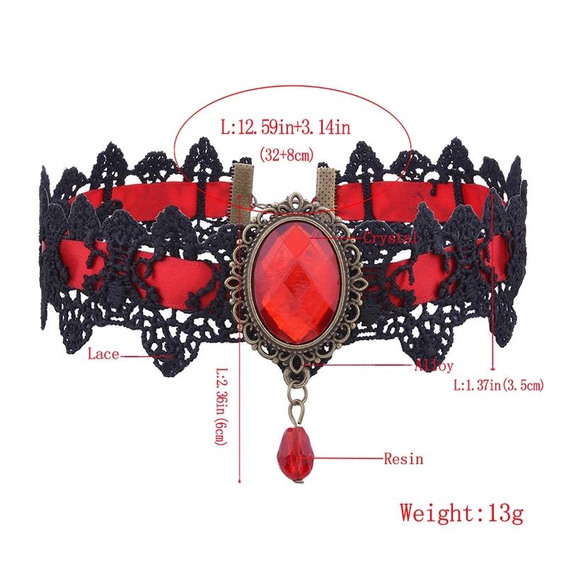 Gothic Sparkling Gemstone Necklace Collar Retro Punk Black Lace Choker Halloween Vintage Chain Vampire Jewelry Accessories New