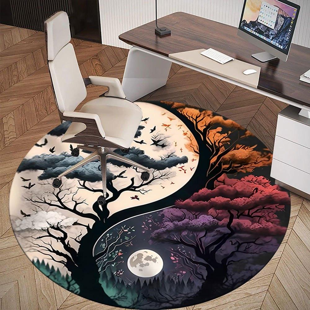 Yin-Yang Tree of Life: Harmony in NatureRound Non-Slip chair mat chair carpet for office Rugs for Office Decor Gift For Valentine's Day Mother's Day H