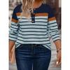 Women's Spring and Autumn New Fashion Versatile Striped Contrast Button Casual Long-sleeved T-shirt