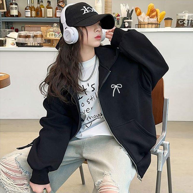 Girls Casual Jackets Spring Sweatshirt Coats Autumn Kids Bow Print Thin Zipper Outerwear Teen Sport Clothes 5-14 Years