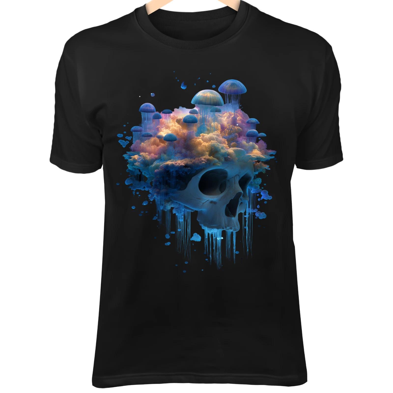 Surreal Jellyfish Skull T-Shirt – Floating Island, Cosmic Nebula Fantasy Tee 2XL