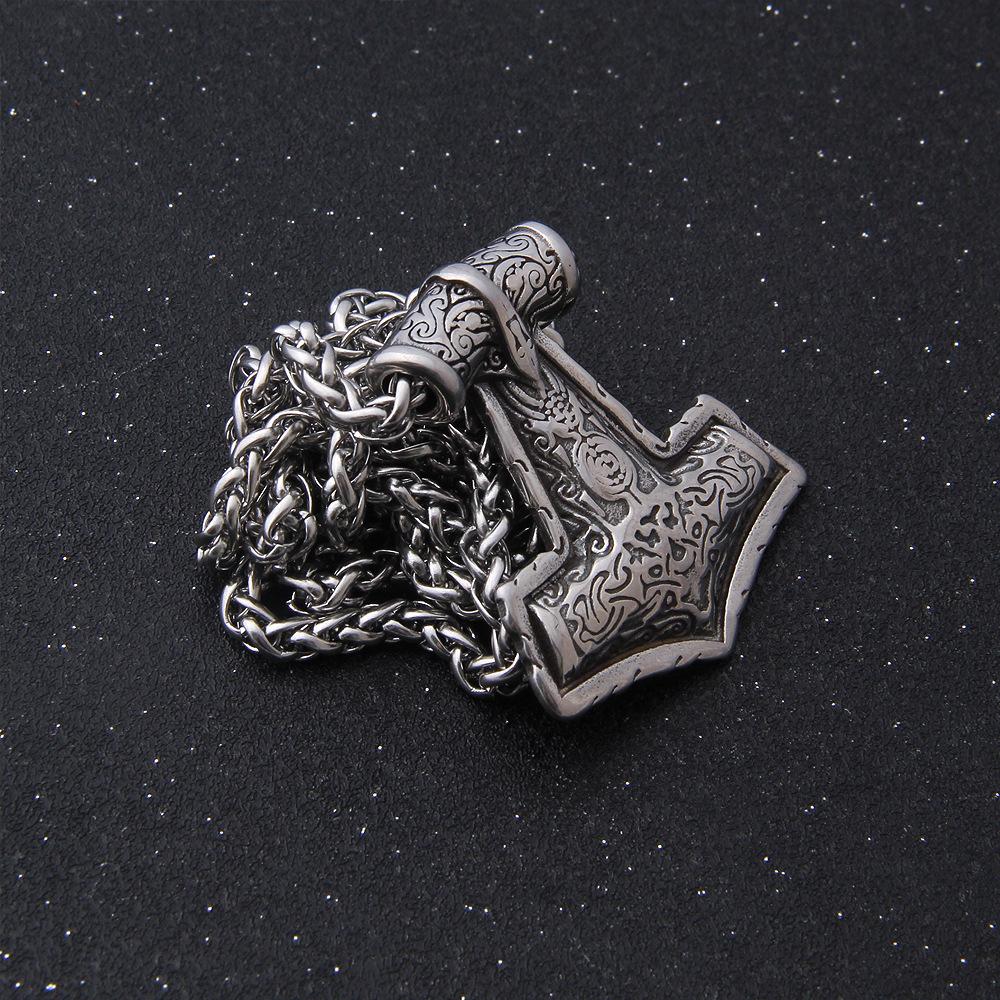 Halskette aus Edelstahl Thors Hammer - Wikinger Mjolnir Rune Amulett Anhänger in Silber für Männer & Frauen Nordischer Schmuck Geschenke