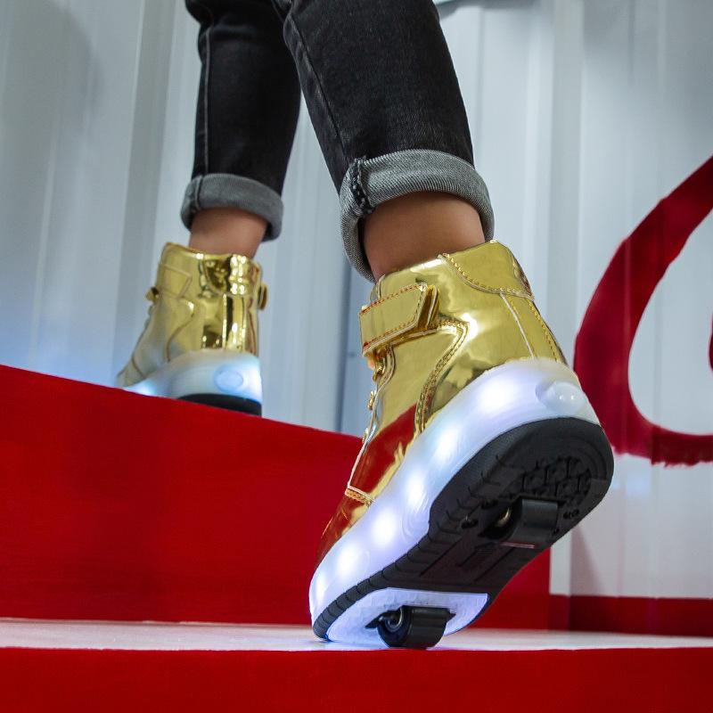 Spring and Summer New High-top Luminous Shoes Lamp Shoes Children's Runaway Shoes Velcro Casual Shoes Fashion Wheels Shoes