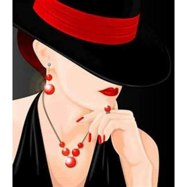 5D diamantová malba ženy Celokulatý vrták Mozaika Diamantové vyšívání "Květinový klobouk krása" Dárek do domácnosti