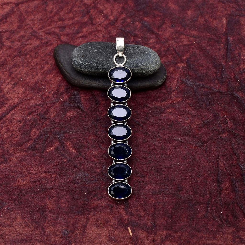 Awesome Blue Sapphire Gemstone Pendant: 925 Sterling Silver Handmade Pendant Necklace Jewelry