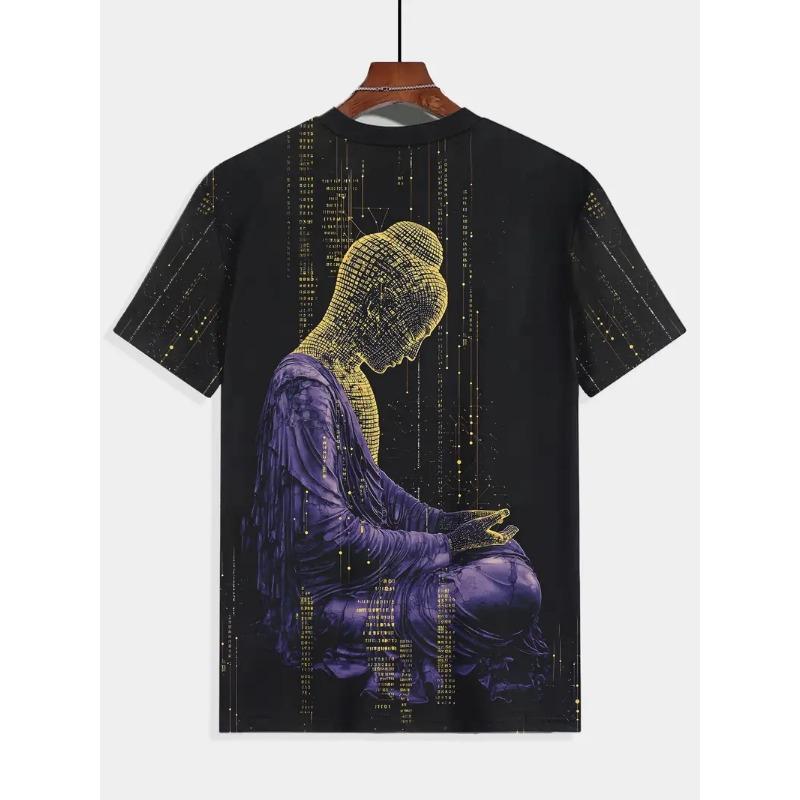 Large Men's Buddha Pattern 3D Printed Men's Round Neck Short Sleeved T-shirt Summer Fashion T-shirt Casual Comfortable Versatile Top