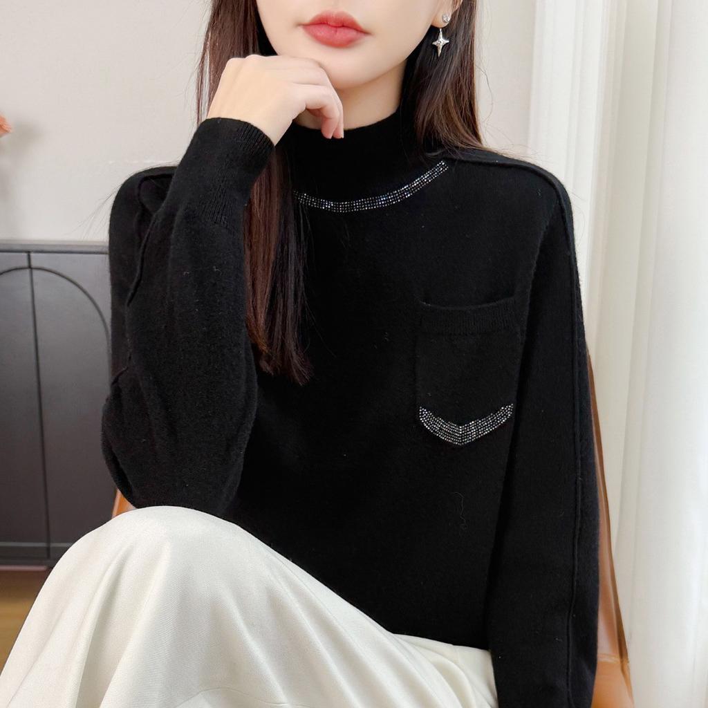 Women Loose Plus Size Thick Red Half Turtleneck Warm Knitted Base Sweater