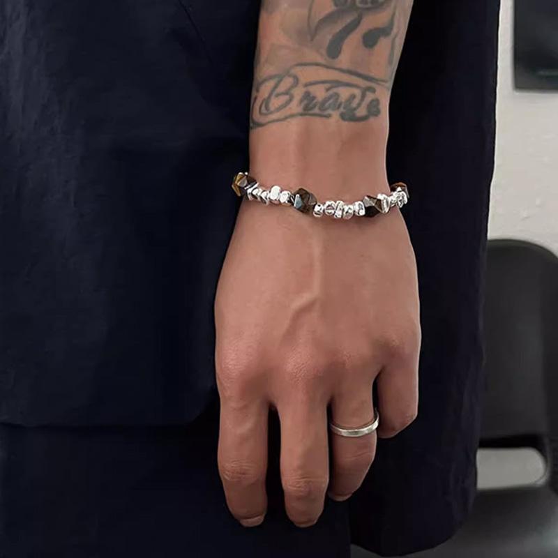 Retro Montage Fragments Beaded Bracelet For Men Stainless Steel Bracelet New Chinese Style Designer Zircon Unisex Accessories