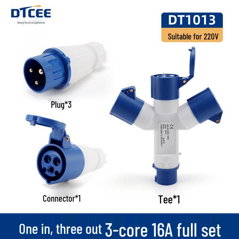 Three-Way Explosion-Proof Industrial Plug Y-Type Aviation Socket 32A/16A Waterproof Converter.
