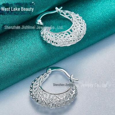 Hollow Moon Woven Flower Silver Earrings - Women's West Lake Beauty Jewelry