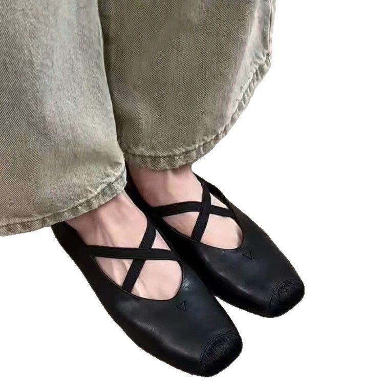 Sheepskin Version French Retro Flat Ballet Shoes Women's 2025 New Cross-strap Shallow Mouth Mary Jane Shoes Small Single Shoes