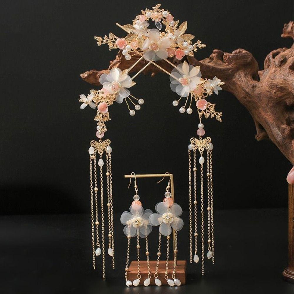 Light Colors Bridal Headwear Plastic Earrings Hairpin Set  Wedding Ceremony