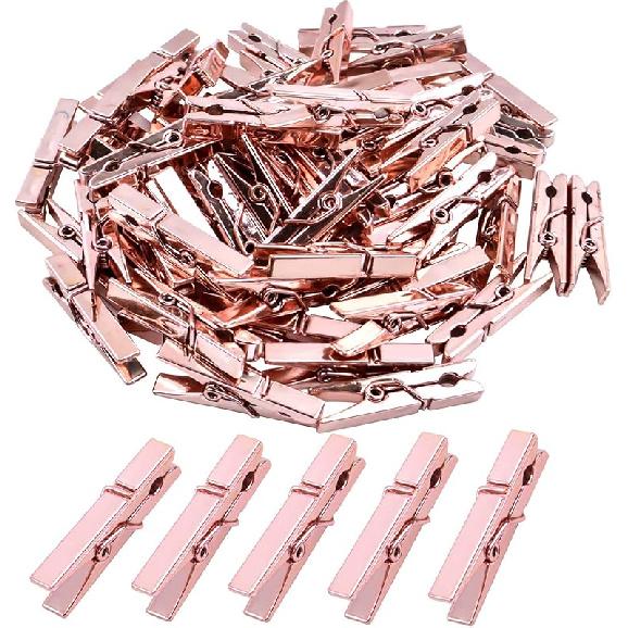 Mini Plastic Clips, 100 Pieces Utility Photo Clips Paper Peg Clothes Line Clips - 3.5 x 0.5 x 0.7cm, Gold