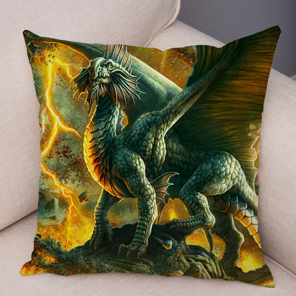 Fronha de almofada com estampa de animal de desenho animado, capa de almofada com estampa de dragão, capa de almofada decorativa para carro, sofá, casa, sala de estar