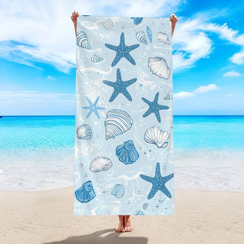 Blue Starfish Seashell Beach Towel Marine Life Style Lightweight Quick Dry Beach Blanket Summer Beach Pool Swimming Camping