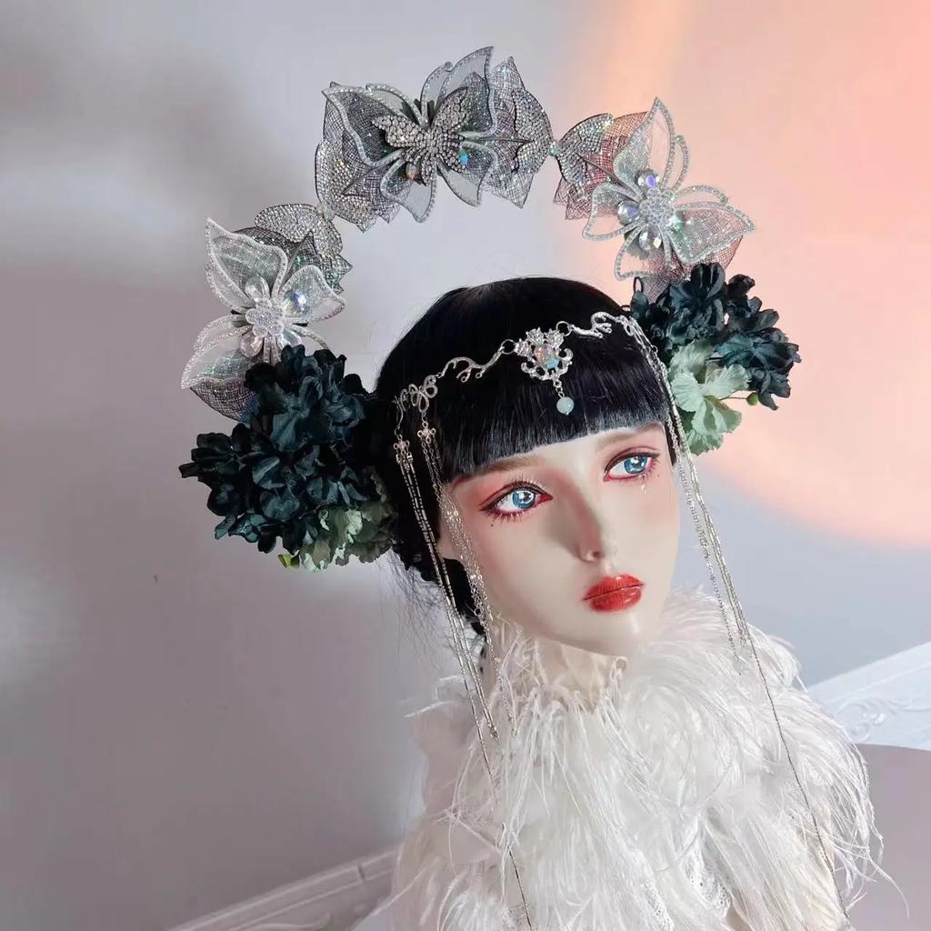 Lolita Fairy Butterfly Halo Crown Headpiece Bridal Wreaths Flowers Headband Women Girl Mermaid Princess Elf Cosplay Headdress