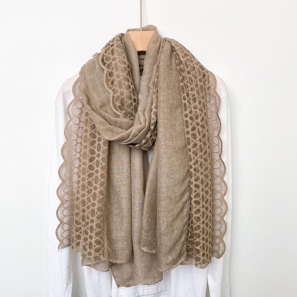New Linen Lace Cotton Linen Thin Scarf for Women's Literary Versatile Shawl Scarf Silk Scarf Solid Color Scarf