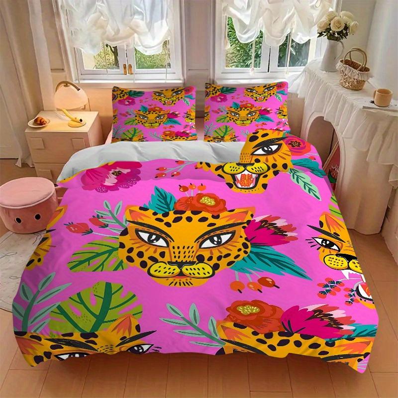 3-teiliges Bettwäsche-Set mit Jaguar-Print, Geeignet für Schlafzimmerdekoration, (Enthält 1 Bettbezug und 2 Kissenbezüge, Steppdecke nicht enthalten) yy250822186