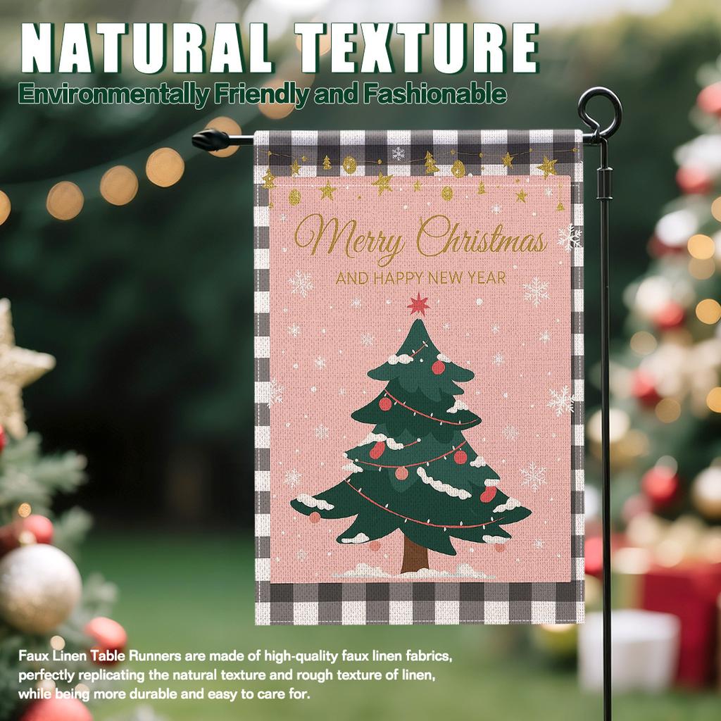 Merry Christmas Hanging Flags Garden Flag Banner Santa Claus Double-sided Printing Faux Linen Flags Home Garden Decoration