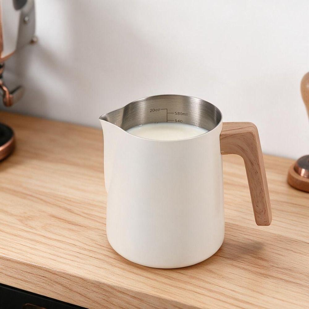 Holzmaserung Griff Milchkännchen 304 Edelstahl Latte Art Tasse Milchschaumtasse Barista