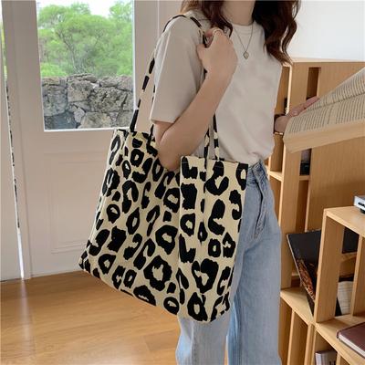 Large Capacity Casual Tote Bag Leopard Shoulder Bag Ladies Canvas Handbag Women's Travel Shopping Bag