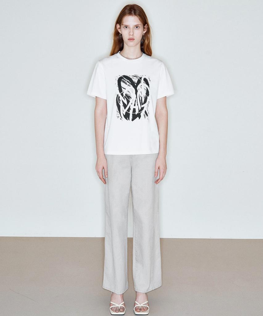 Ssikeoseun Printed Round Neck T-Shirts_White