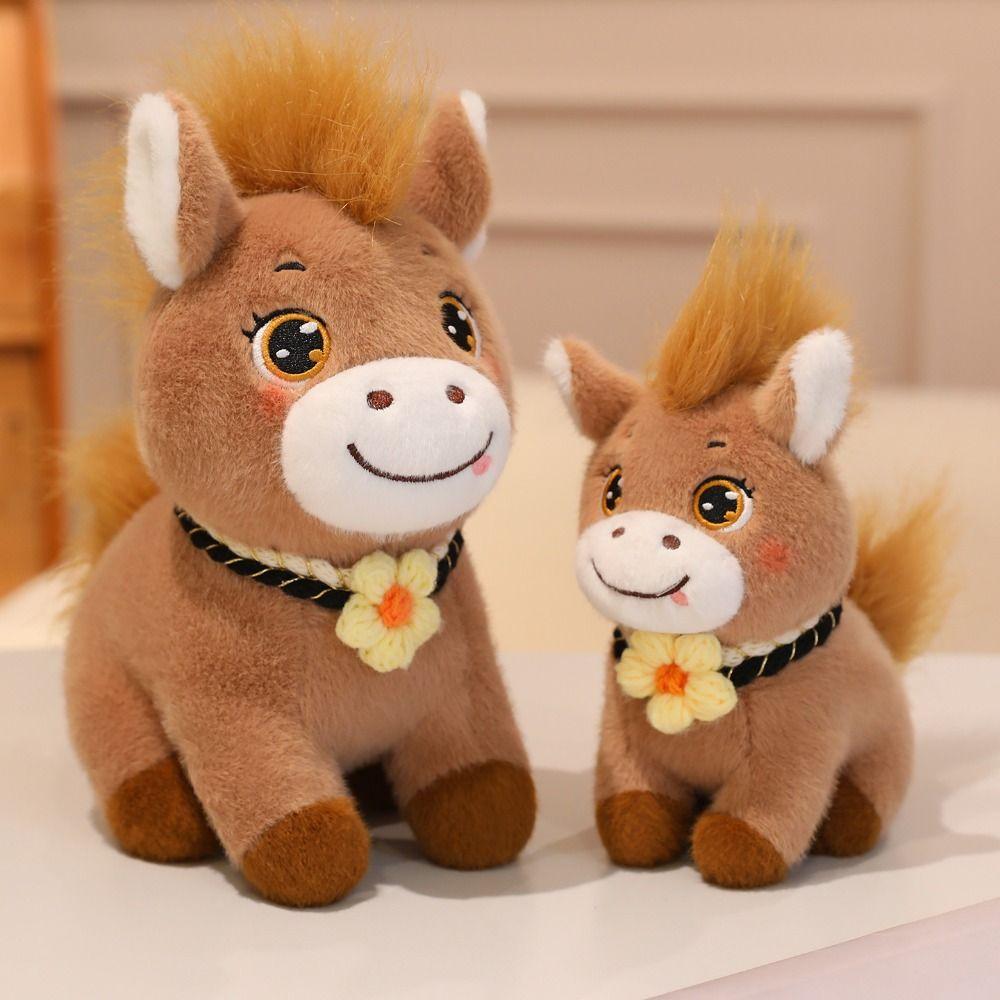 PP Cotton Horse Mascot Stuffed Animal With Flower Horse Plush Doll Pentant  Chinese New Year Gift