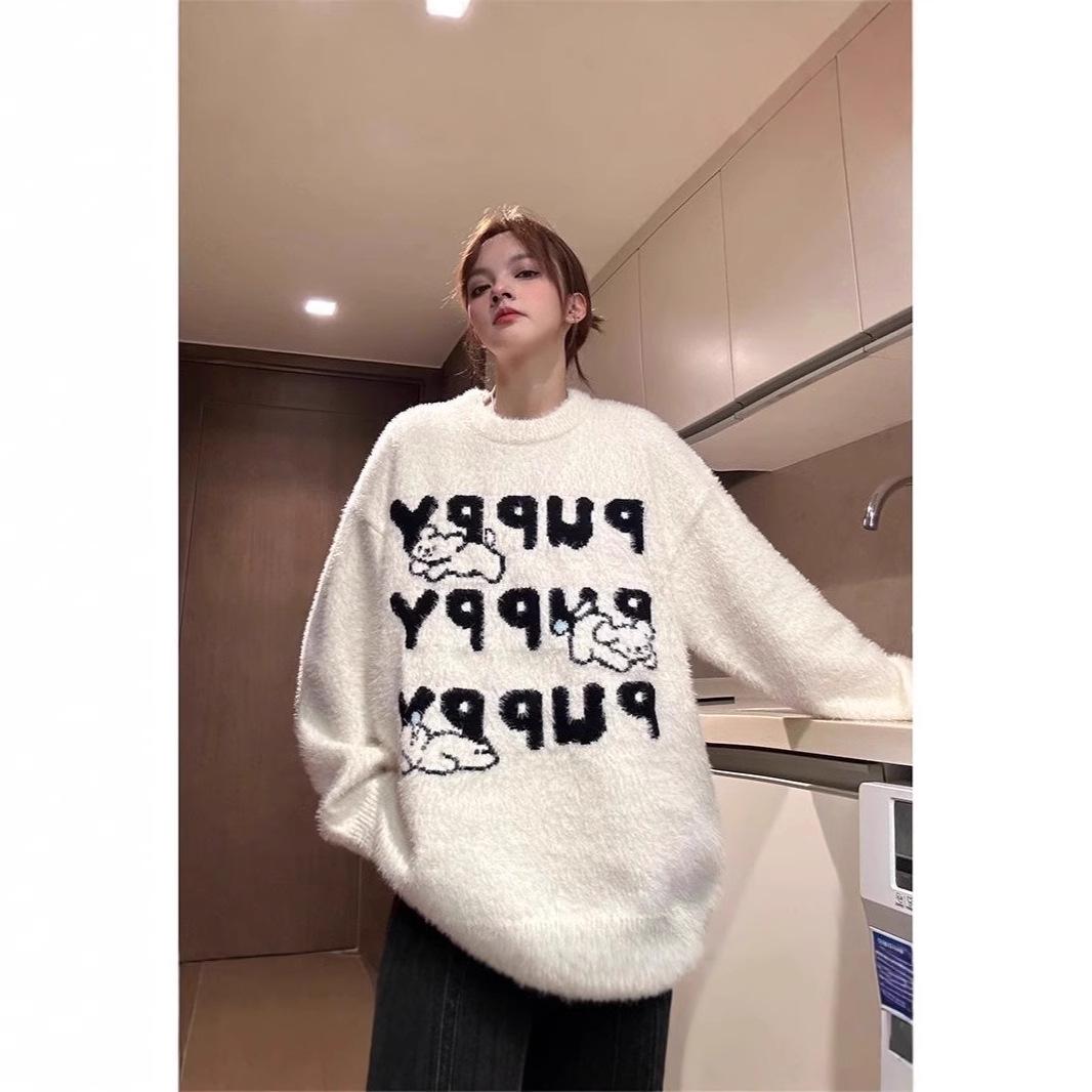 

Kawaii Cute Puppy Knit Sweater - Soft, Thick, Loose Fit Pullover for Women in Autumn & Winter. XXL білий