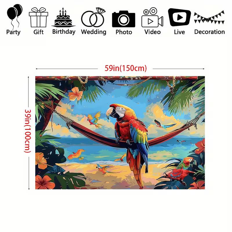 Tropical Parrot Beach Tapestry, Colorful Macaw Hammock Background Cloth, Summer Wall Decor