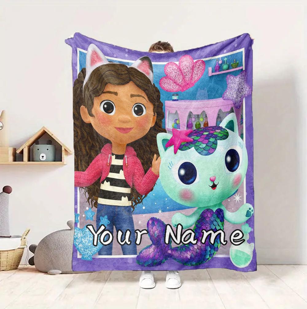 Custom Name Fairy Cat Dreams Flannel Blanket Throw Blanket Soft Warm Sofa Bed Home Decor Unique Gift