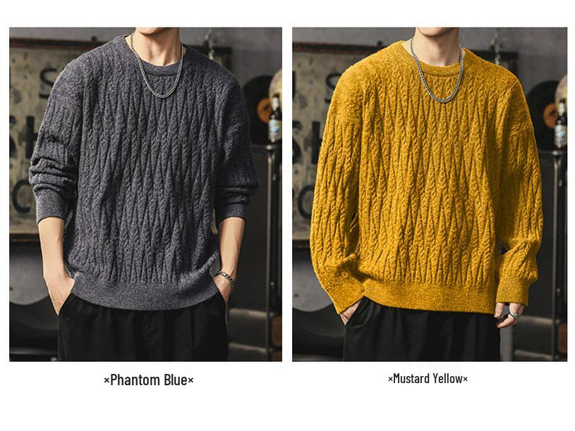 Men's Heavyweight Cable Knit Sweater - Warm, Trendy, Casual, and Versatile Round Neck Knitwear