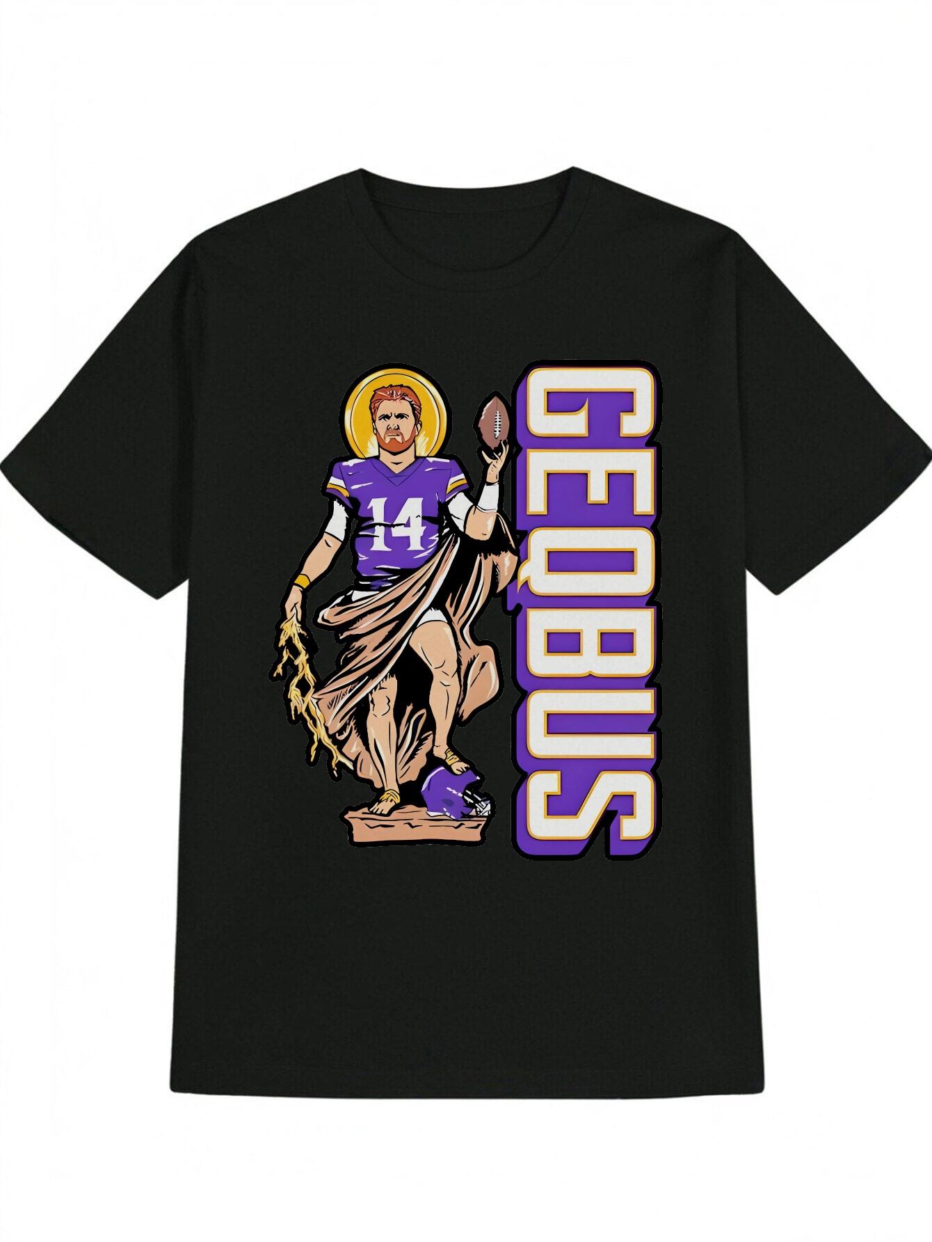 Casual Crew Neck T-shirt with Athlete Football Print M