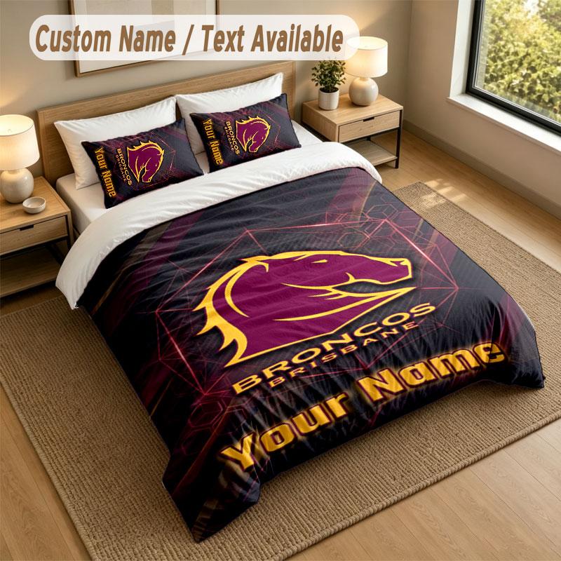 Bedding Set 1 Duvet Cover 2 Pillowcases Brisbane Broncos Print Soft Bed Linen Bedroom Decor
