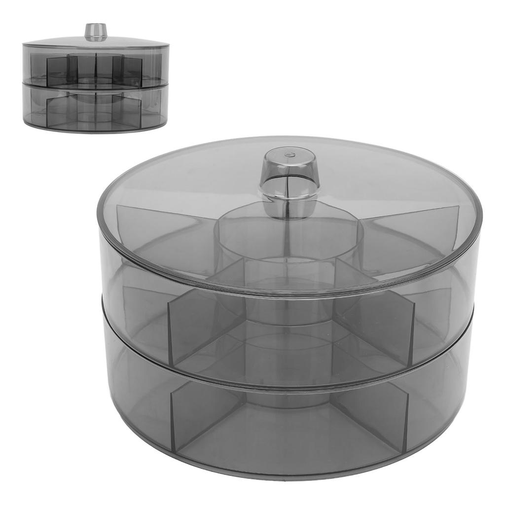Roterende serveringsbrett 2 lag Stor kapasitet Plast Gjennomsiktig Snackle Box Beholder Transparent Grå