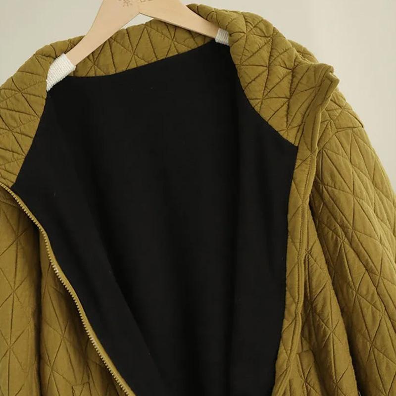 Manteau femme automne et hiver grande taille ample mode décontracté col debout couleur unie coton veste