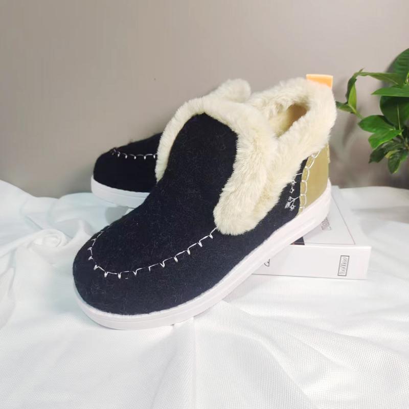 Fashion Fashion Stitching Decoration Non Slip Snow Boots Women 2025 Winter Round Toe Low Heel Fur Ankle Boots Warm Short Plush Booties
