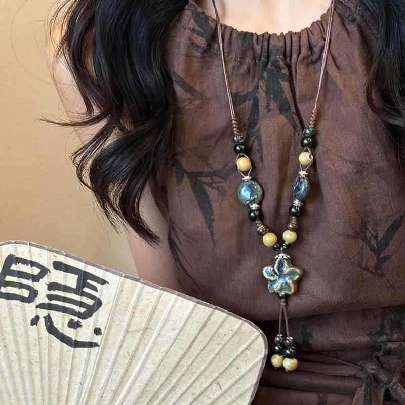 Bohemian Ceramic Necklace: Vintage Ethnic Long Sweater Chain & Zen Choker