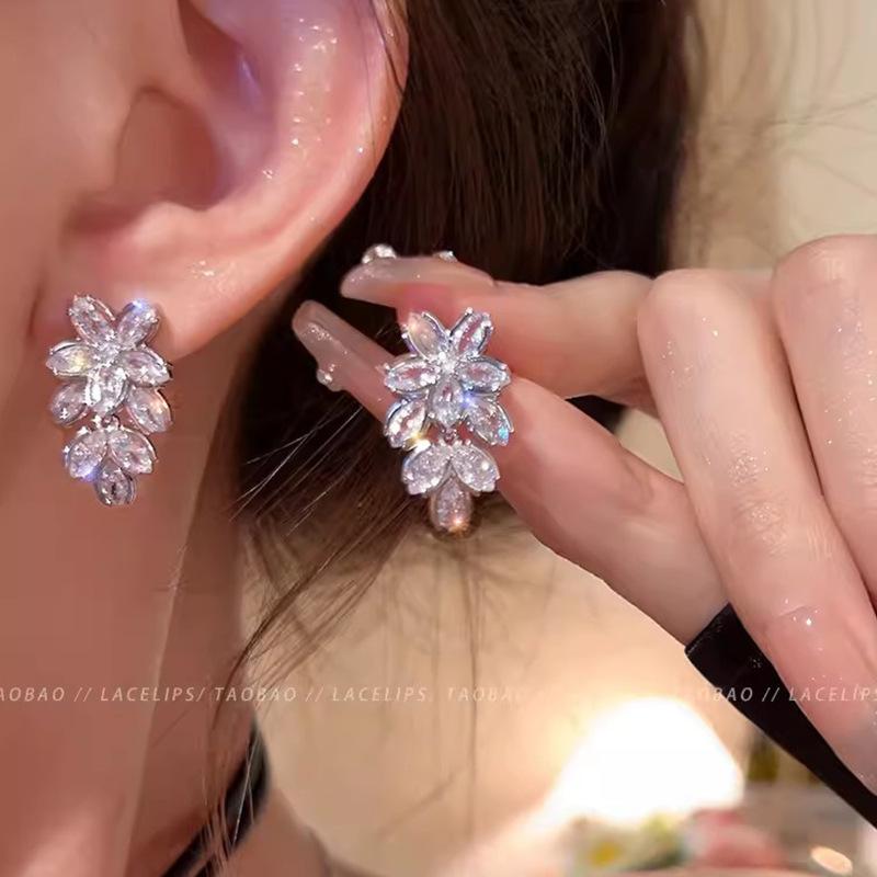 S silver needle zircon pearl earrings women's niche butterfly stud earrings versatile temperament earrings