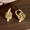 Retro Green Oil-Drop Flower Earrings: Stylish, Versatile Chinese National Style for Multiple Ways to Wear